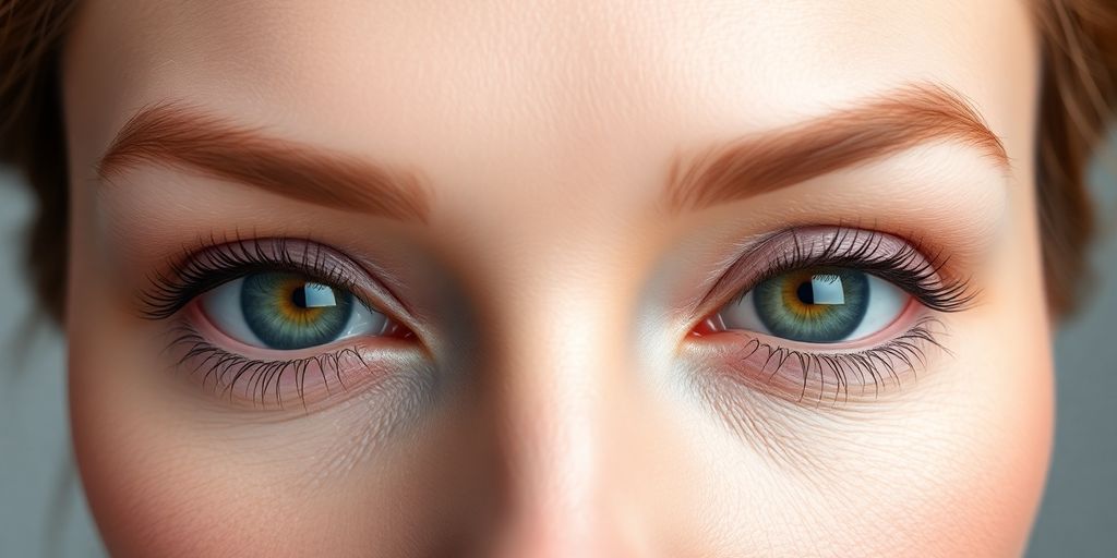 Pálpebras rejuvenescidas após blefaroplastia, com pele suave.