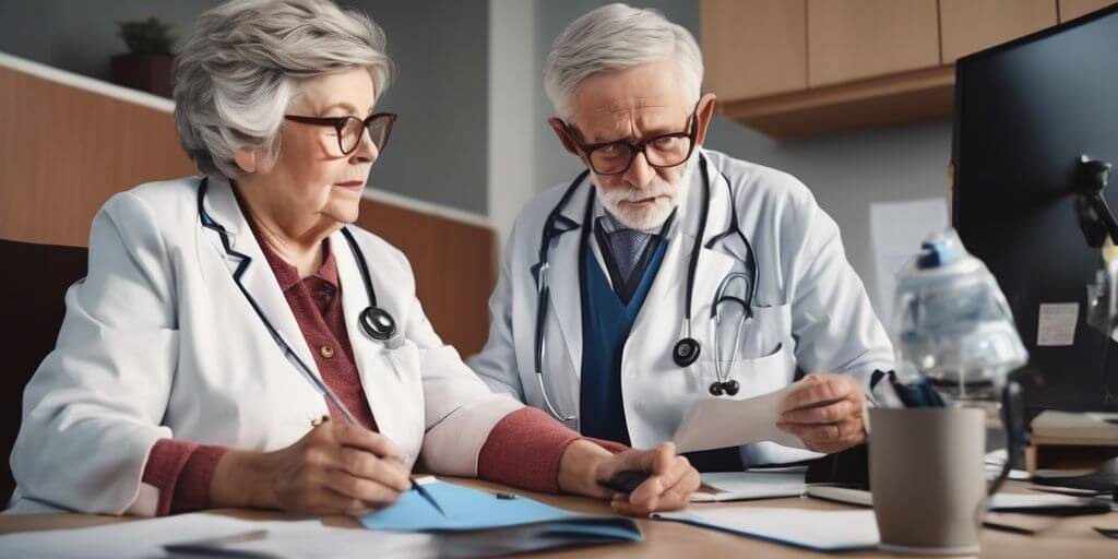 elderly person consulting with a doctor in a comfortable office