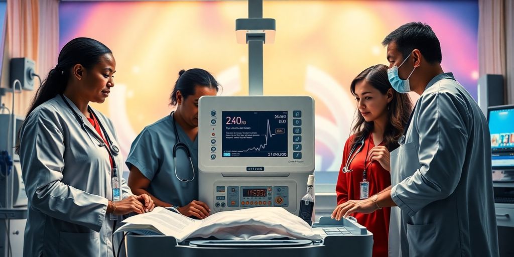 Grupo de médicos e enfermeiros em um hospital.