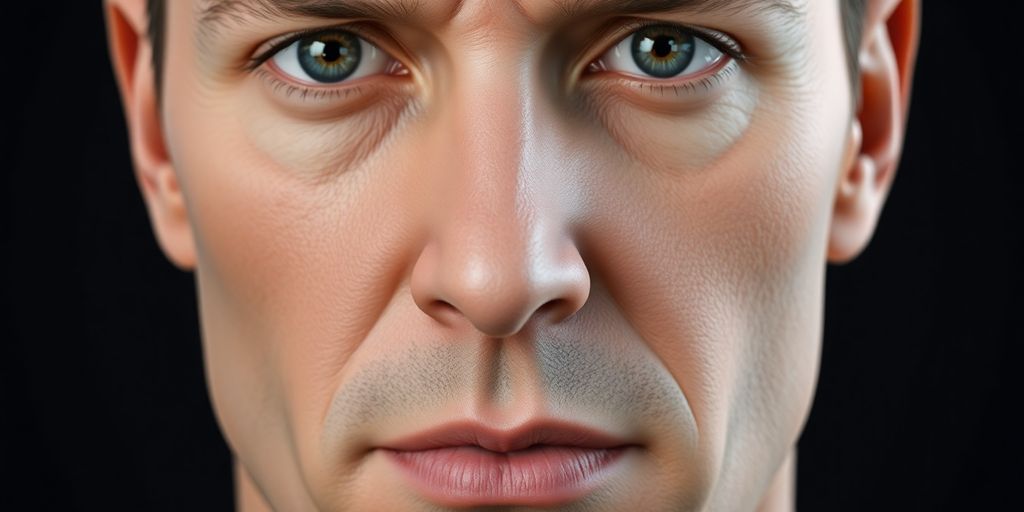 Retrato 3D hiper-realista de um rosto humano.