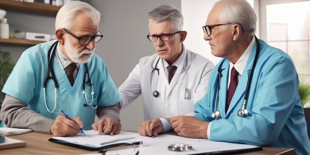 elderly man consulting doctor prostate health