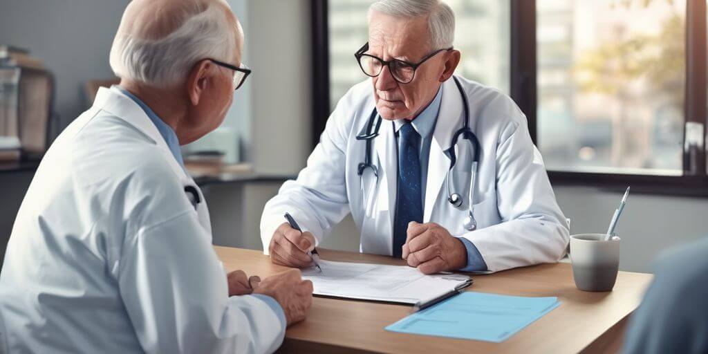 elderly man consulting doctor prostate health