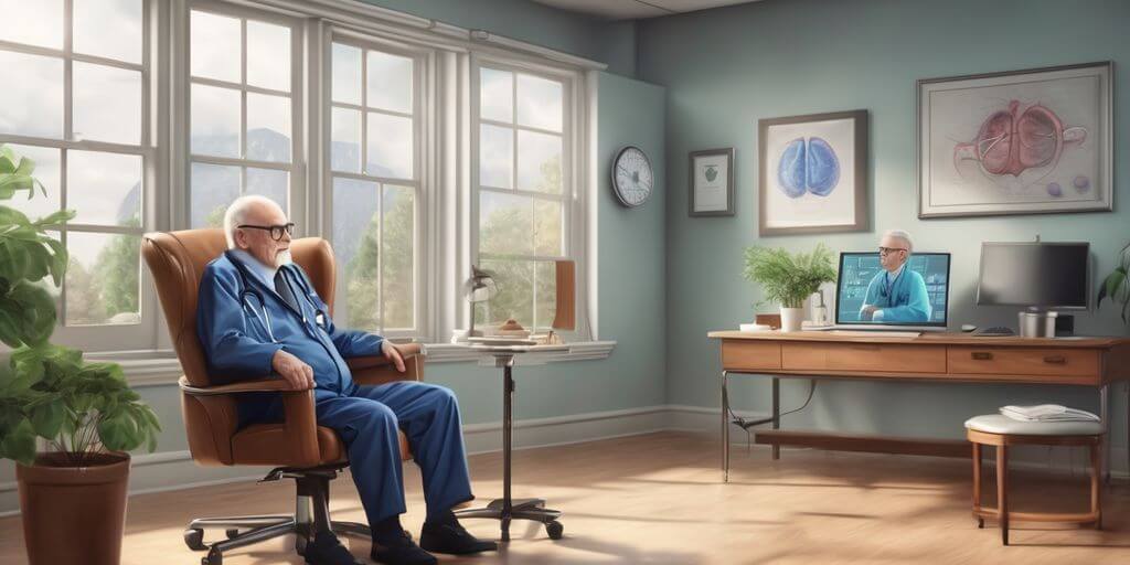 elderly man consulting doctor prostate health medical office