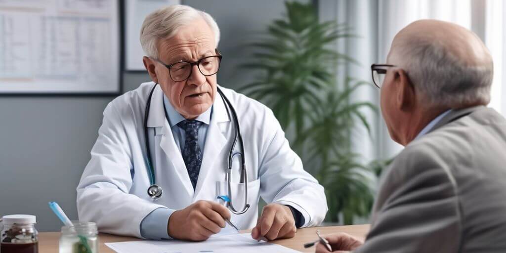 elderly man consulting doctor prostate health