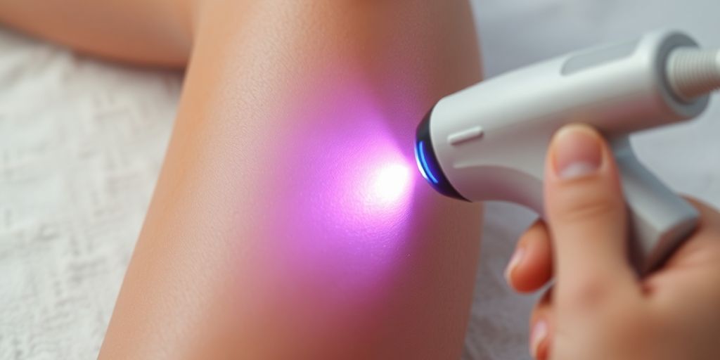 Sessão de depilação a laser em perna feminina.