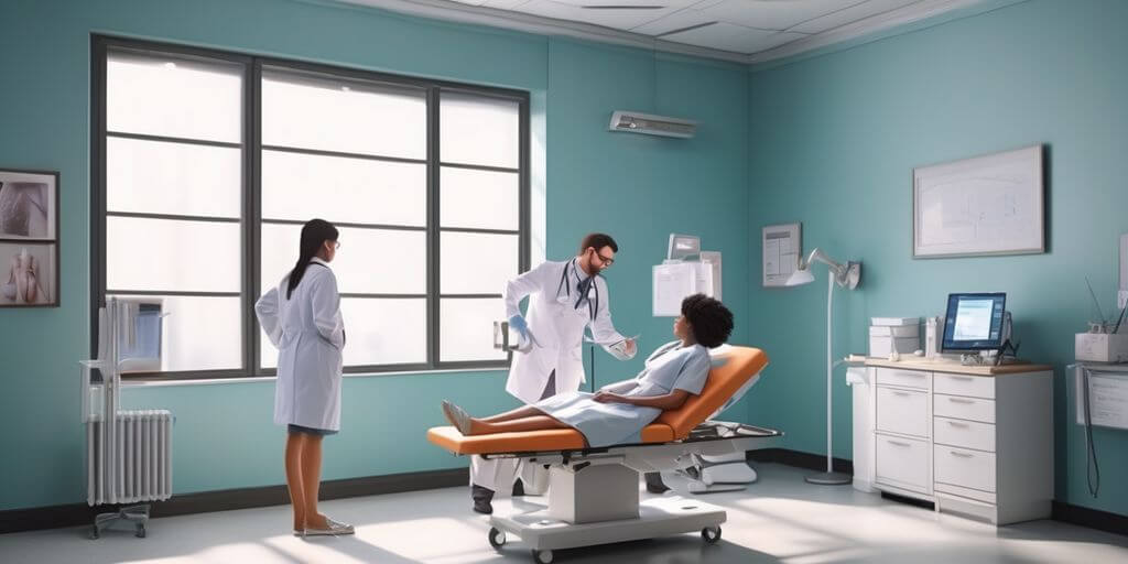 woman consulting doctor gynecology office