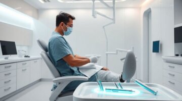 Sorriso saudável, tecnologia dentária, clínica moderna.