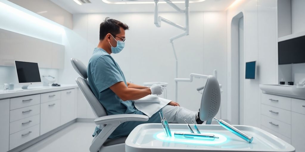 Sorriso saudável, tecnologia dentária, clínica moderna.