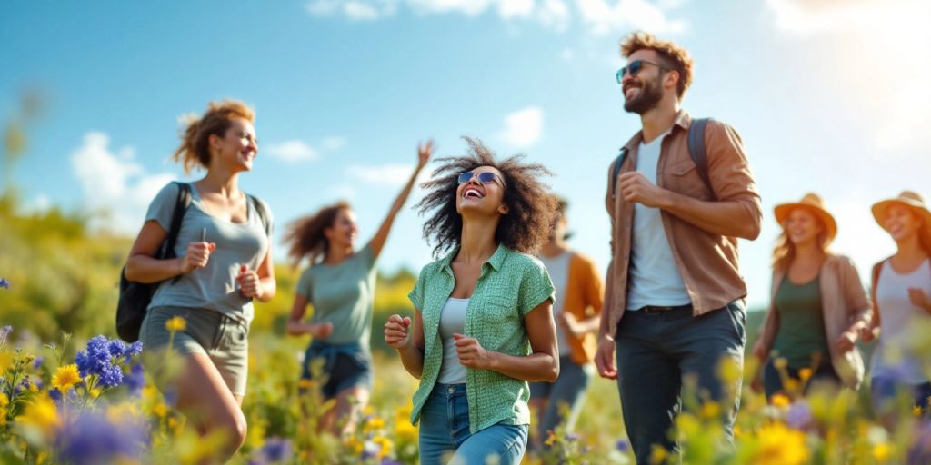 Grupo diverso de pessoas saudáveis a praticar atividades ao ar livre.