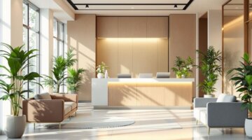 Clínica de saúde moderna e acolhedora.