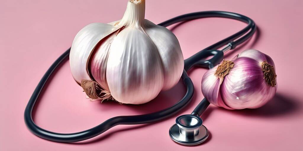 garlic cloves with stethoscope and heart illustration