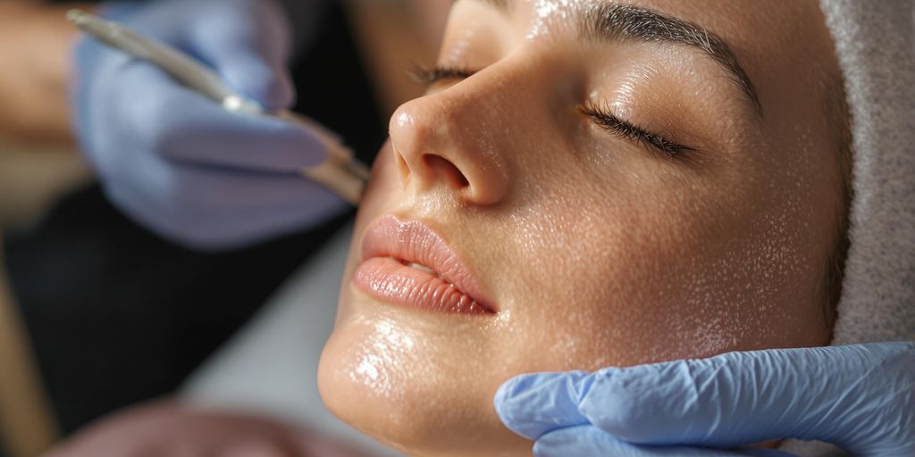 Tratamento de peeling fenol em rosto com pele renovada.