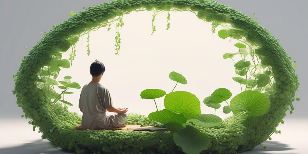 Asian Centella plant with a person meditating or studying