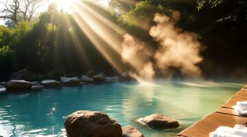 Cenas relaxantes de termas em Portugal.