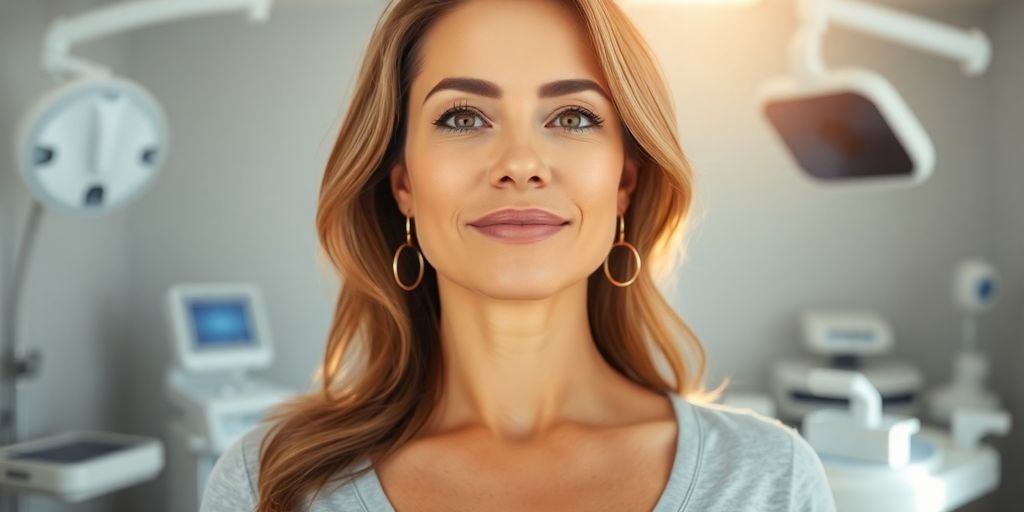 Mulher confiante após cirurgia de pexia mamária.