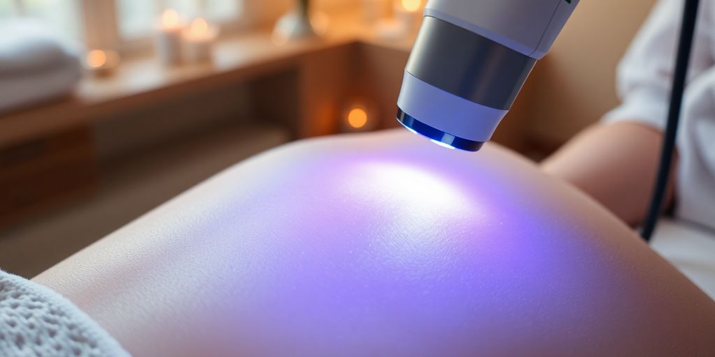 Dispositivo de depilação a laser em ação sobre a pele.