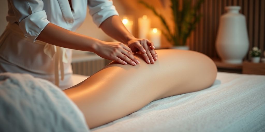 Massagem anti-celulítica em ambiente de spa relaxante.