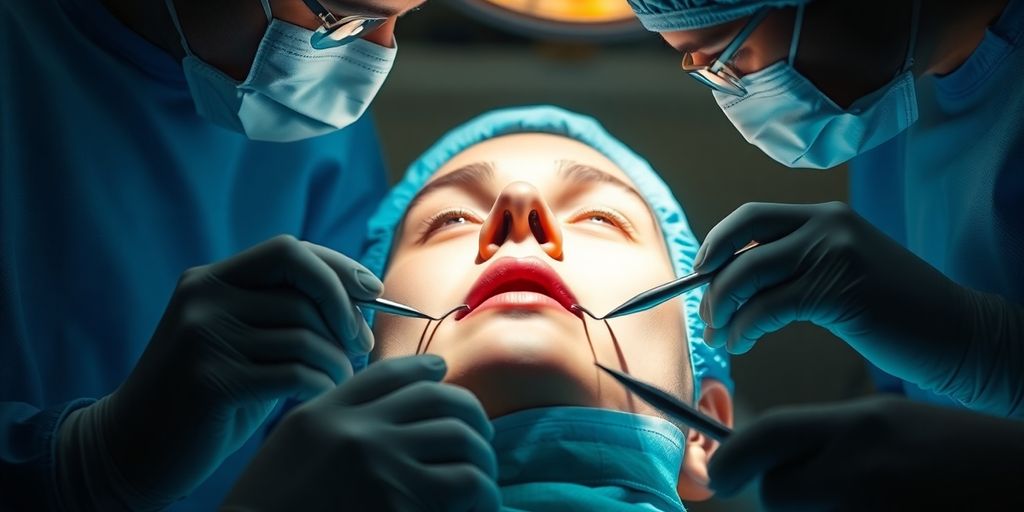 Imagem de cirurgia de mentoplastia a decorrer.