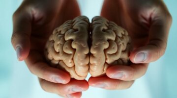 Cérebro saudável, mãos segurando.