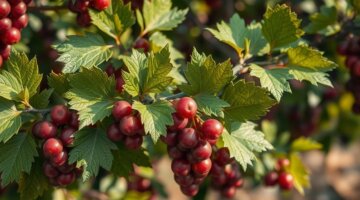 Ramo de uva-ursina com folhas e bagas vermelhas.