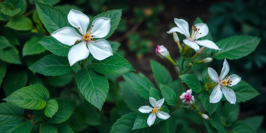 Urtiga-branca com folhas verdes e flores brancas.