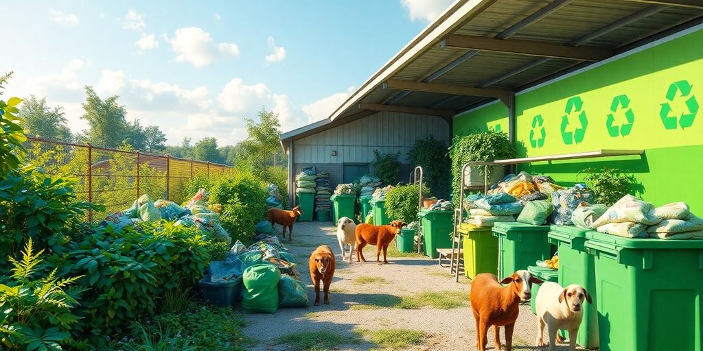 Centro de recolha de resíduos e animais saudáveis.