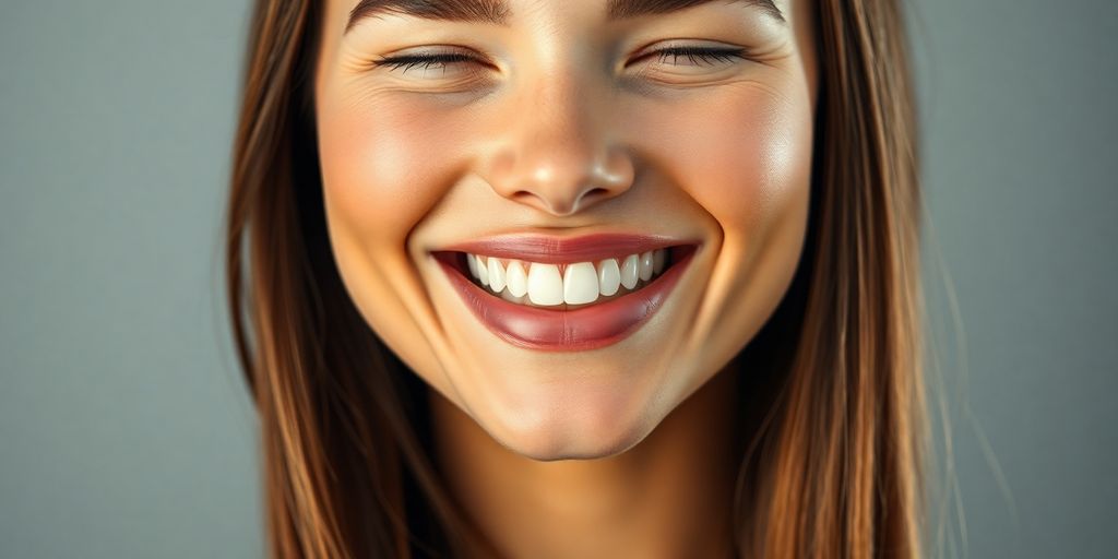 Pessoa com um sorriso radiante após mentoplastia.