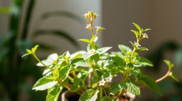 Planta de valeriana em vaso com flores pequenas.