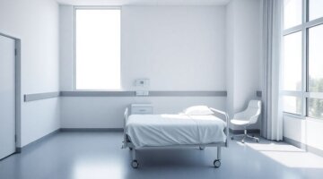 Quarto de hospital em Portugal vazio e iluminado.