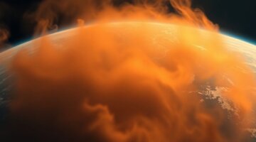 Terra com camada de CO2 laranja e fumo