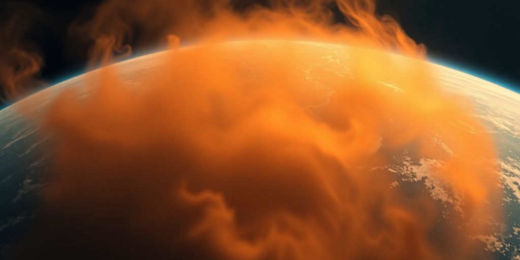 Terra com camada de CO2 laranja e fumo
