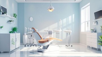 Consultório dental moderno e acolhedor.