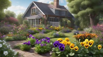 garden with blooming pansies