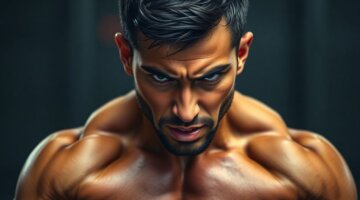 Homem focado em treino de força, hiper realista.