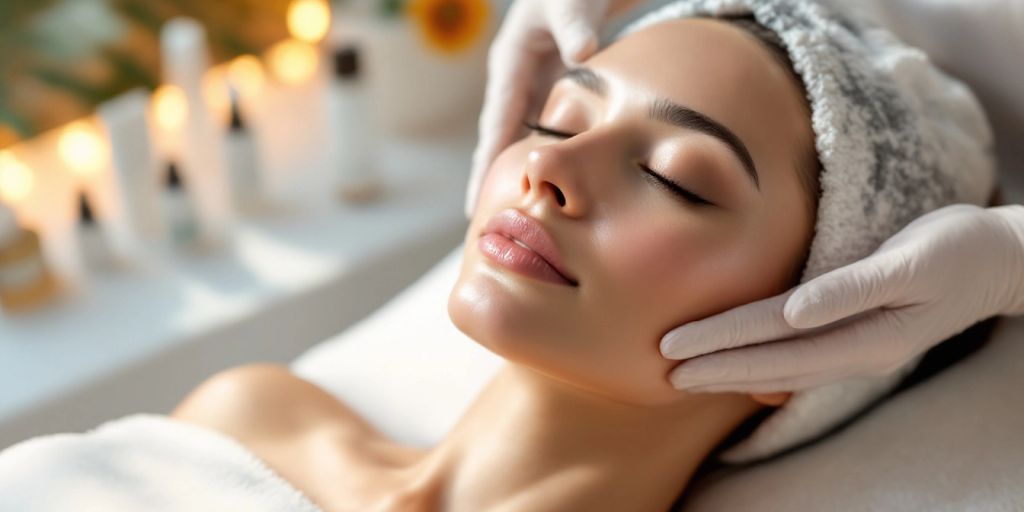 Mulher recebendo tratamento facial lifting em um spa.