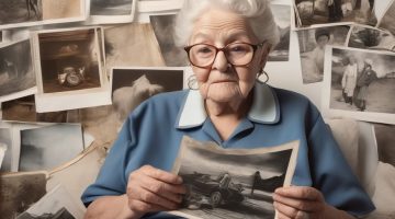 elderly person looking at old photographs
