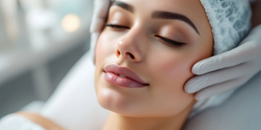Mulher recebendo tratamento de peeling químico na pele.