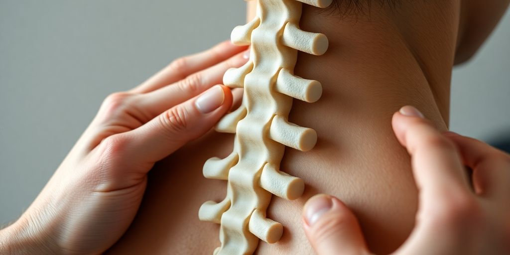 Mãos ajustando coluna vertebral para alívio.