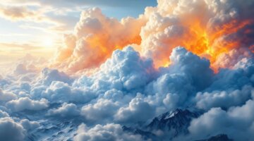 Interação entre massas de ar em cenário atmosférico.