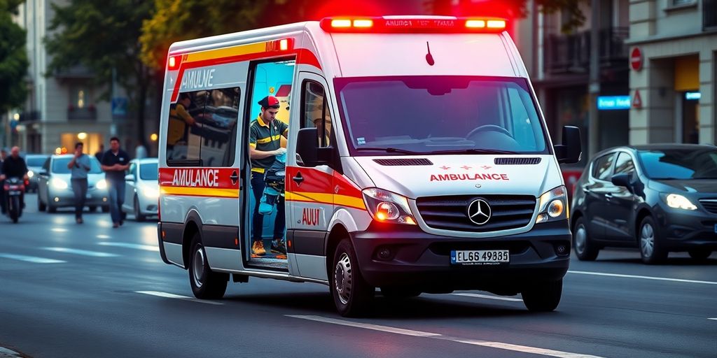 Ambulância a responder a uma emergência em Portugal.