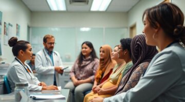 Clínico geral atendendo pacientes em um consultório.