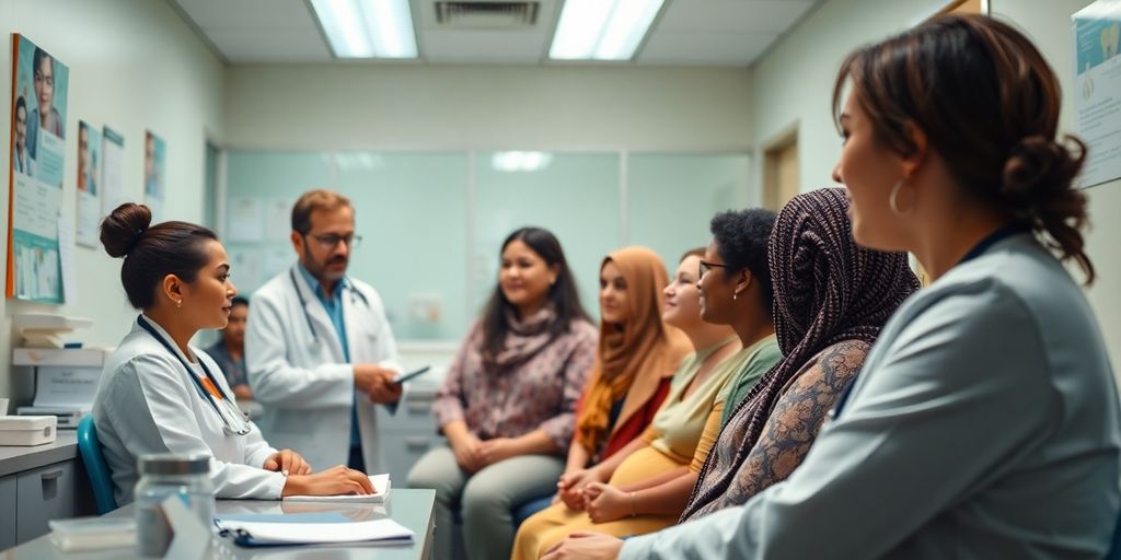 Clínico geral atendendo pacientes em um consultório.
